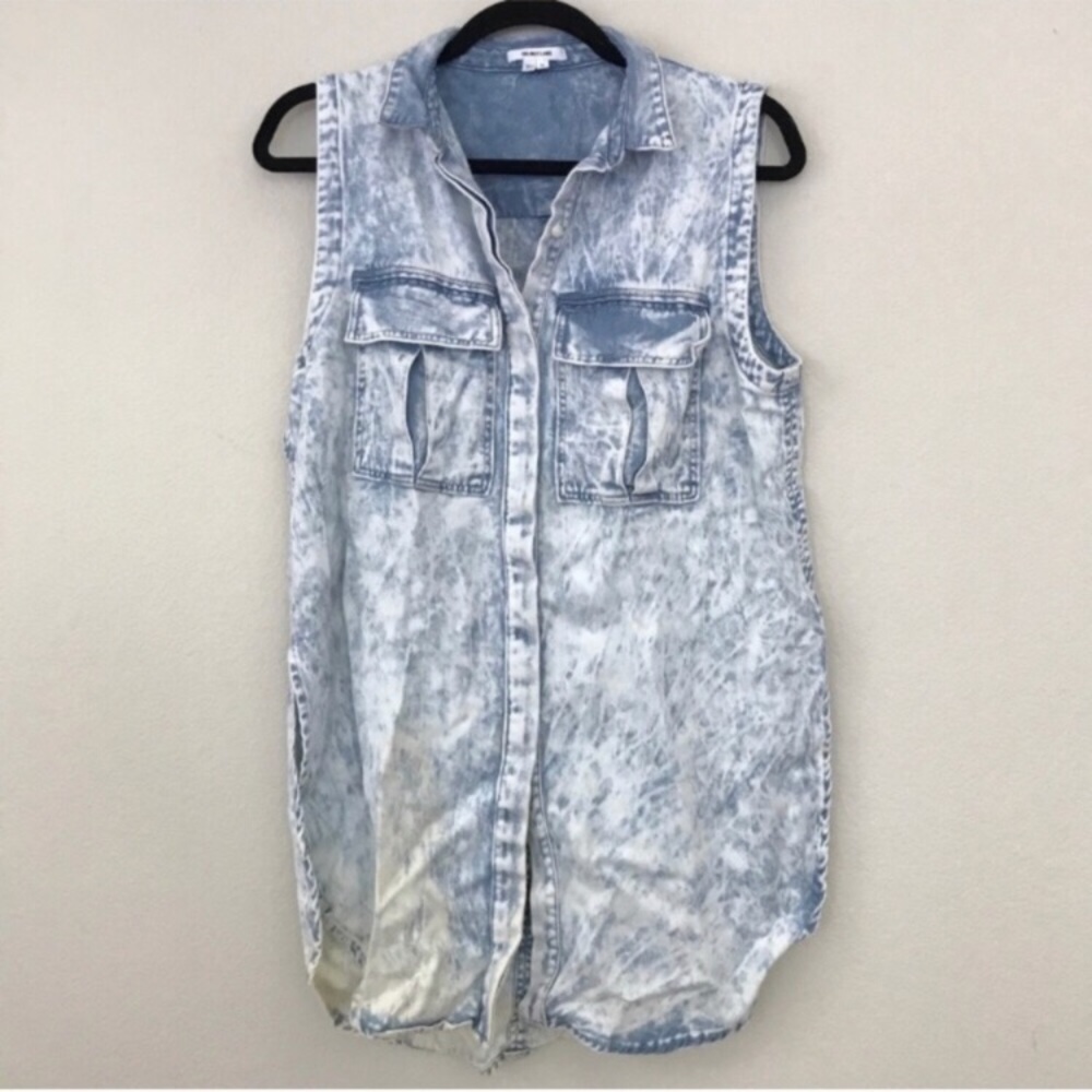 Helmut Lang acid wash denim button up tank top